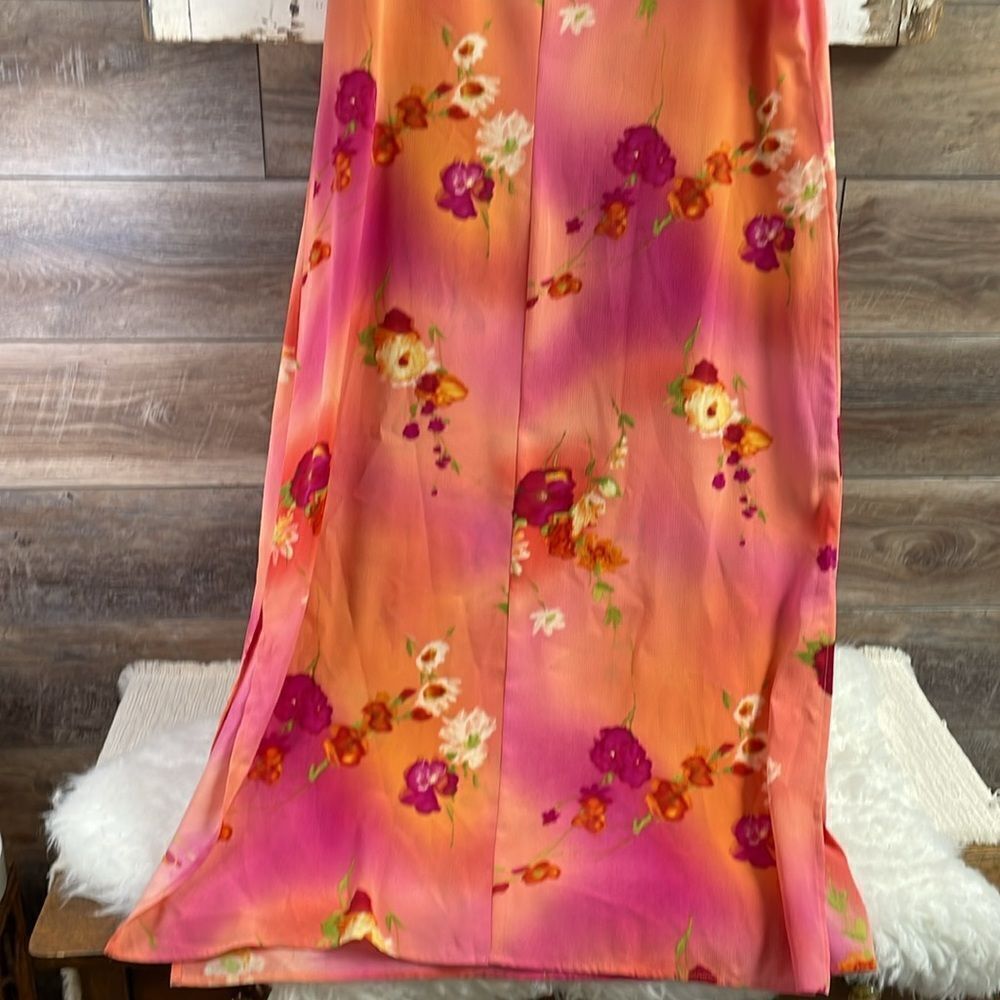 MAGGIE SWEET Womens Sleeveless Belted Maxi Dress 1X Tropical Floral Coral Pink - Picture 9 of 10